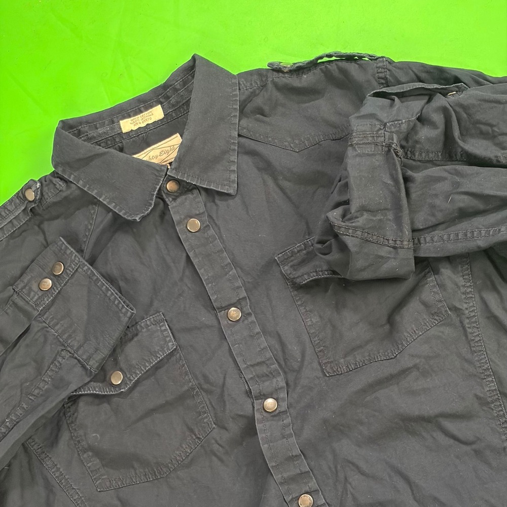 Eighty Eight Utility Pearl Snap Shirt Mens L Black Roll Tab Sleeve 100% Cotton
